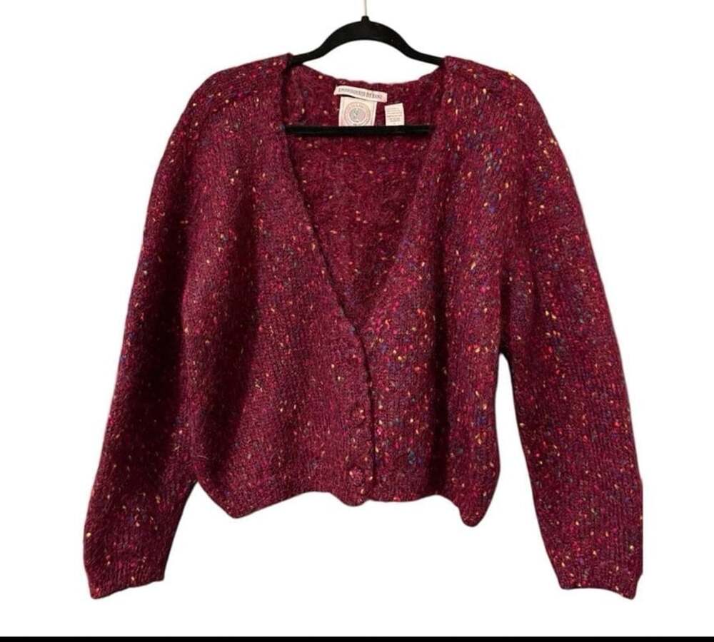 Cape Isle Knitters Vintage Hand Knit Mohair Blend Speckled Cardigan Sweater
